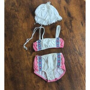Vintage Suzanne Godart Suntogs Infant 3-Piece Swimwear Set Bonnet Lord & Taylor
